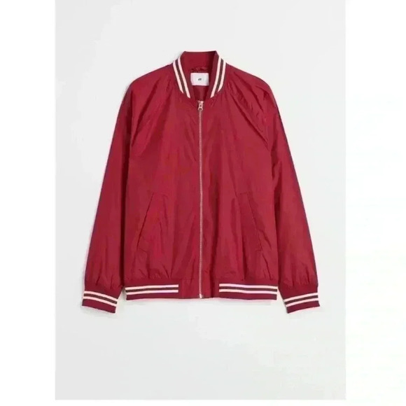 H&M Bomber Jacket light, men’s size Medium red and white new without tags - Picture 1 of 10